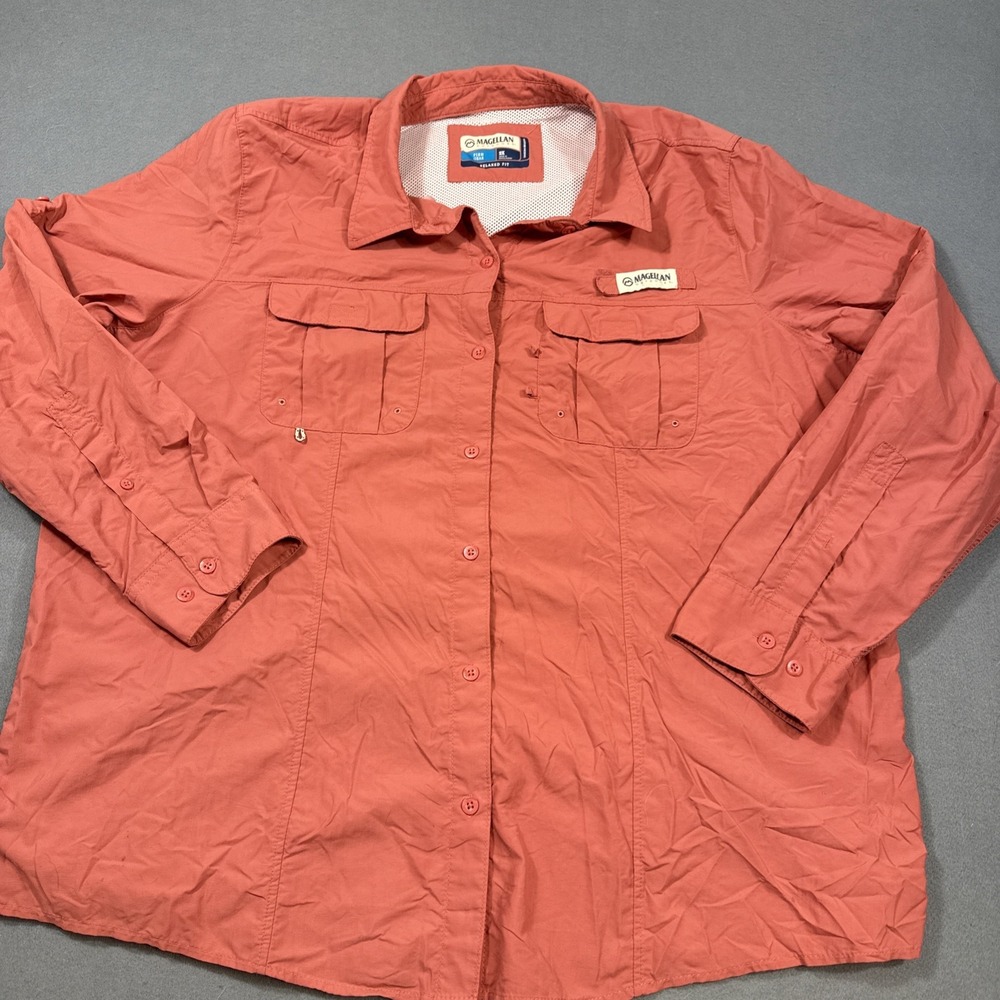 Magellan Mens Shirt Relaxed Fit Fish Gear Moisture Vented Long Sleeve  2X PINK